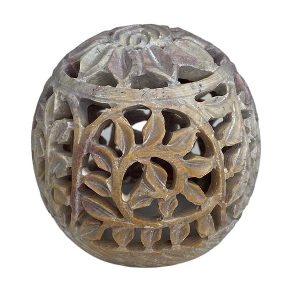 Handmade Soapstone Tea-light Candle Cover with Intricate Openwork - Picture 2 of 5